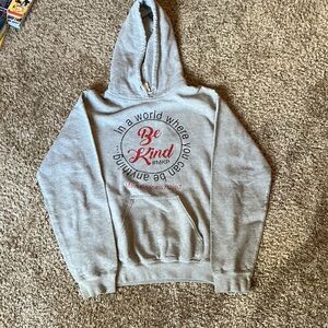 Gray Hoodie with Red 'Be Kind' Print